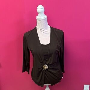 Chic Dark Brown Women's Blouse with Embellishment